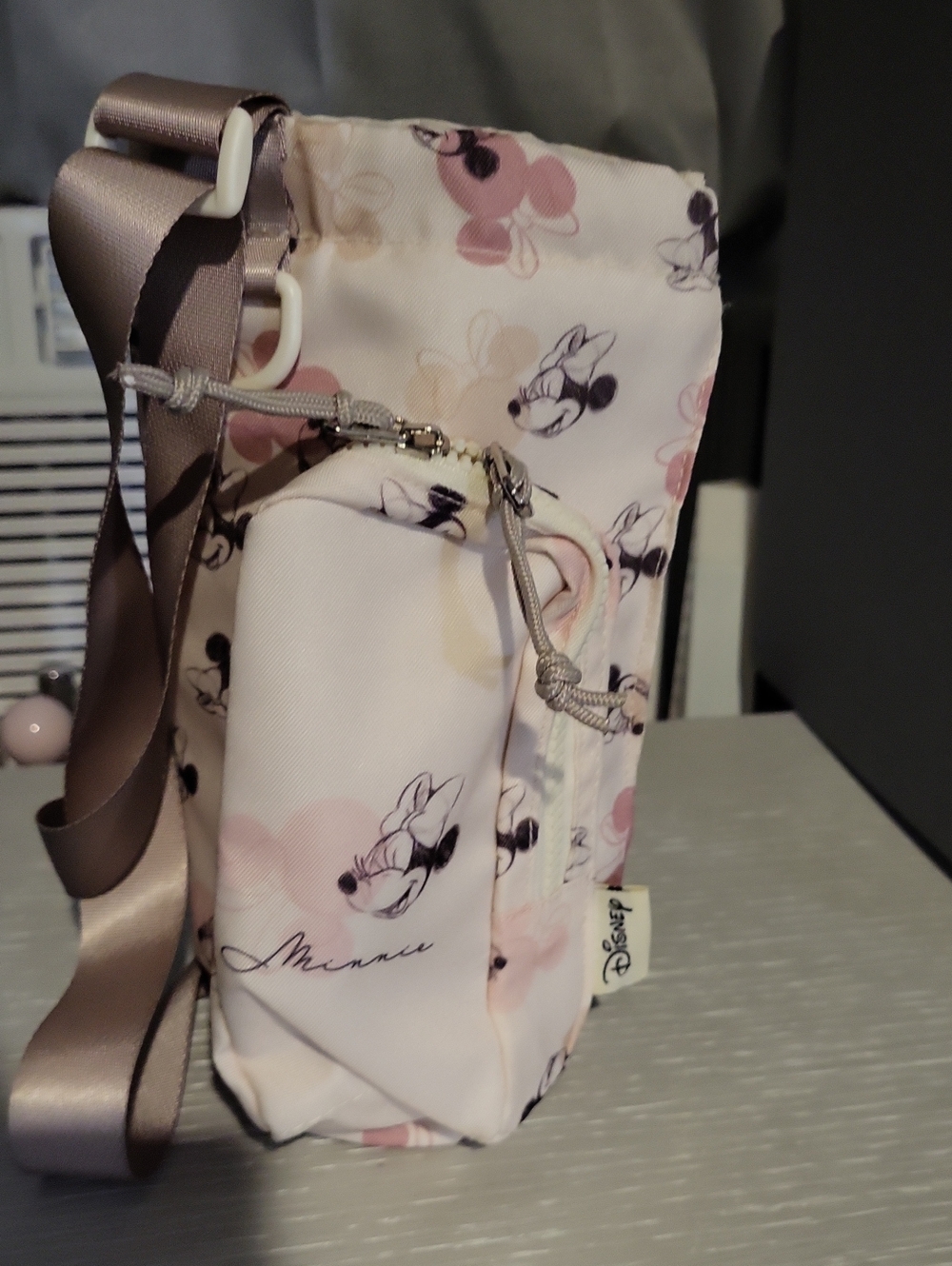 Disney Minnie Mouse Pale Pink Crossbody Bag with Taupe Strap